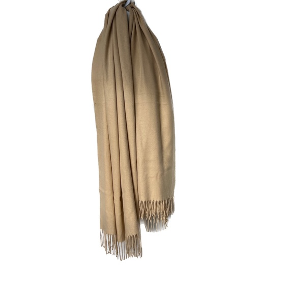 Cashmere Finished Scarf Firenze Italia Solid Tan Fringe Large Very Soft - Picture 3 of 4